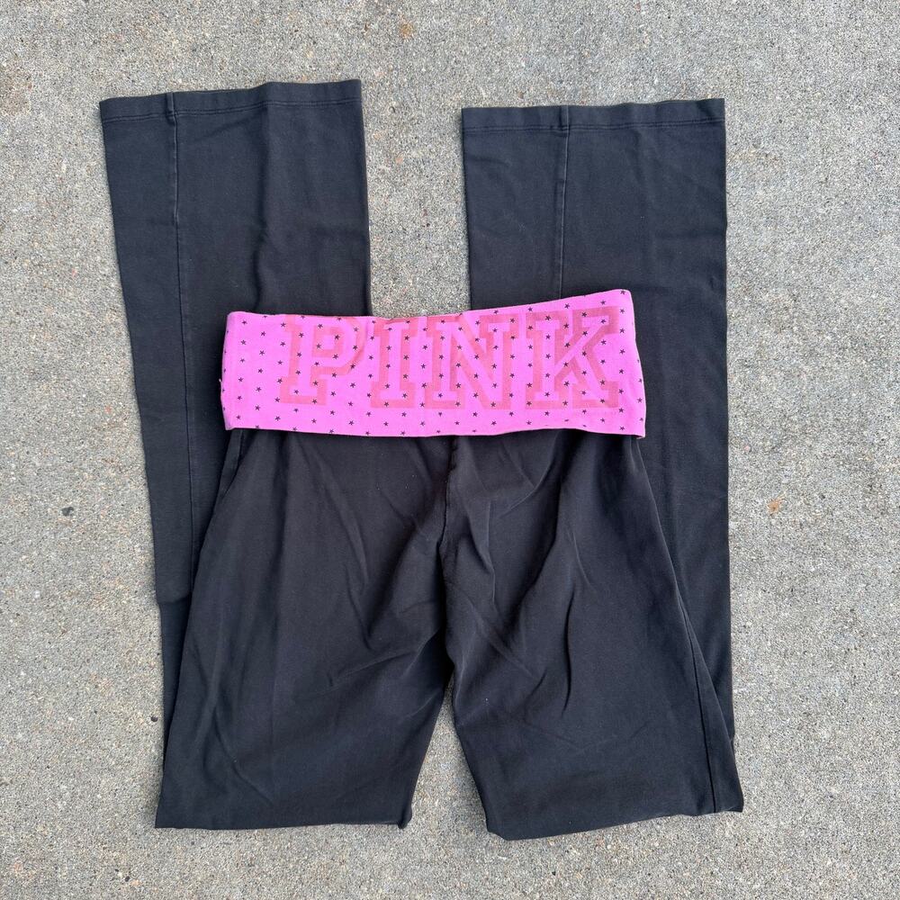 Y2K Victoria's Secret Pink Black Star Foldover Boot cut Yoga Pants XS